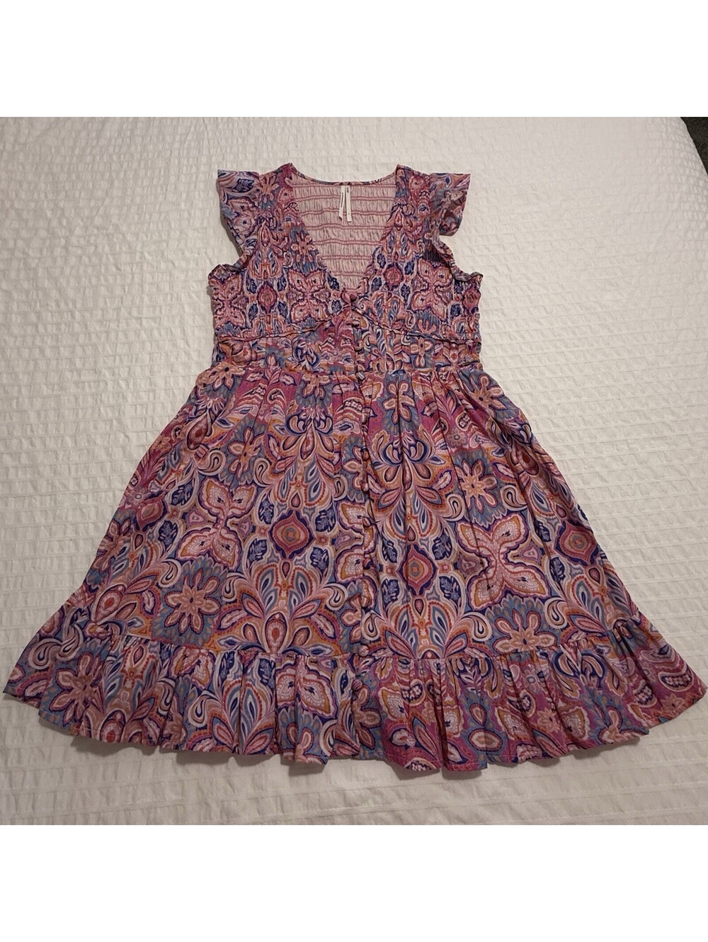 Anthropologie Peregrine Boho Floral Paisley Mini Dress S Small Pink Multi Color